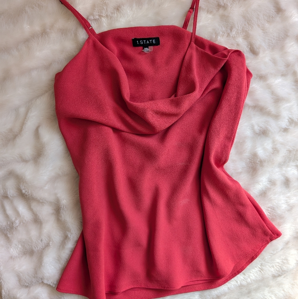 Cowl neck coral pink thin strap blouse